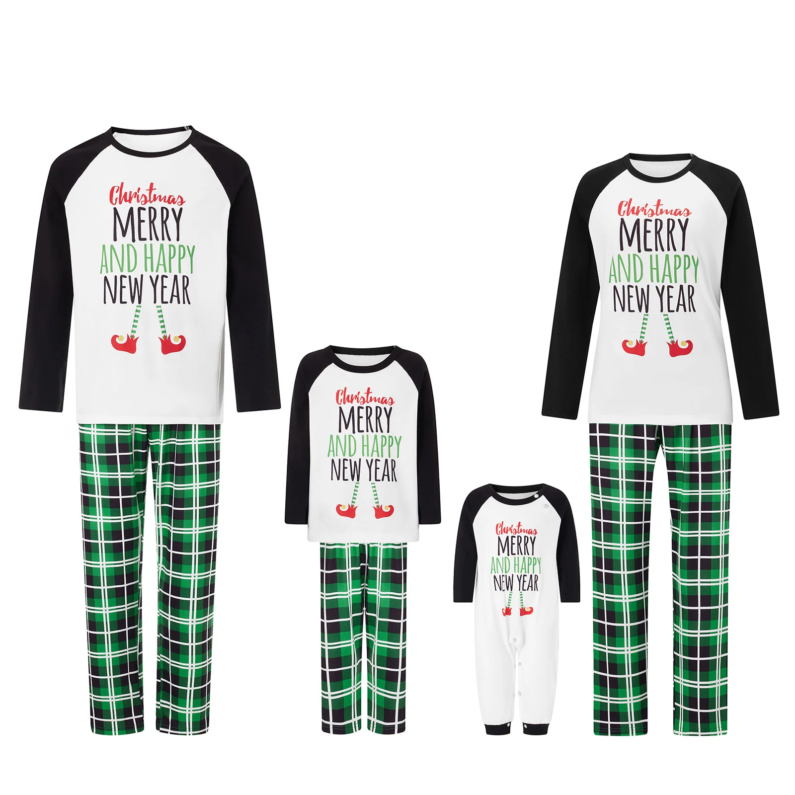 Conjunto de pijama combinando de Natal, carta estampada, camisa manga comprida, calça xadrez elástica, loungewear macio, pijamas, 2022