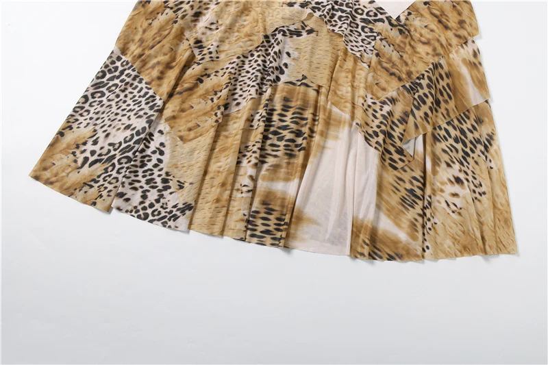 Sisterlinda Damen Langes Kleid mit Leopardenmuster, Trendiges Sexy Mode-Schnürkleid mit Neckholder, Rückenfreies Design, Tailliert, Rüschensaum, Elegantes Vestido – Detail 9