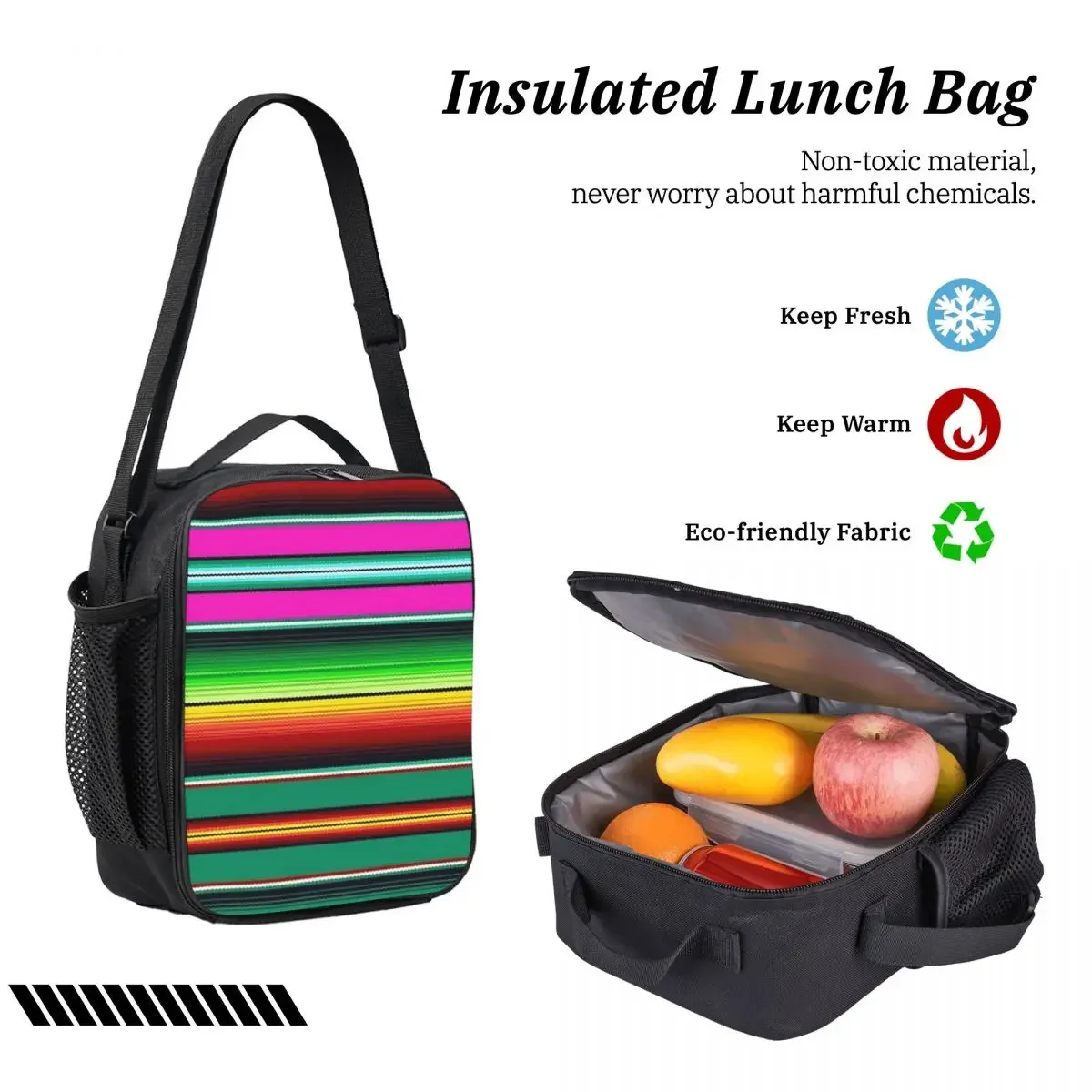 Mexican Indigenous Blanket Backpack Student BookBag School Bag Shoulder Bags 3ps Insulated Lunch Bag Pencil Case - view 6