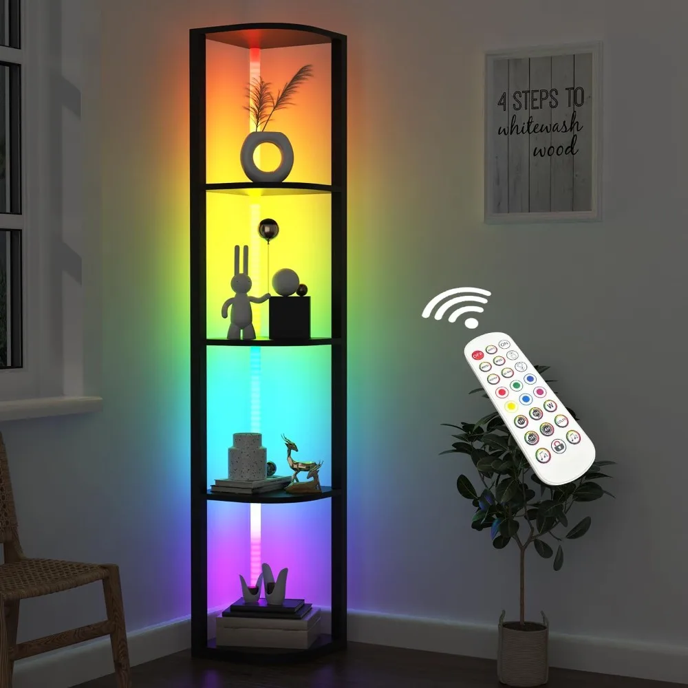

5 Tiers Corner Shelf, with Light Tall Display Shelf for Collectibles Control,Multiple Color Lights Via Remote Control Floor Lamp
