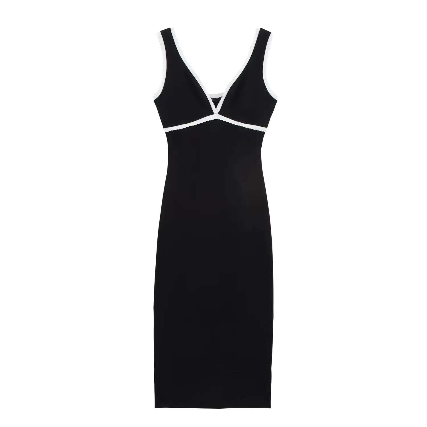 

BM&MD&ZA Womens Elegant Sexy Sleeveless Vest - style Mid Length Straight - cut Bodycon Dress with Color - Blocking Patchwork