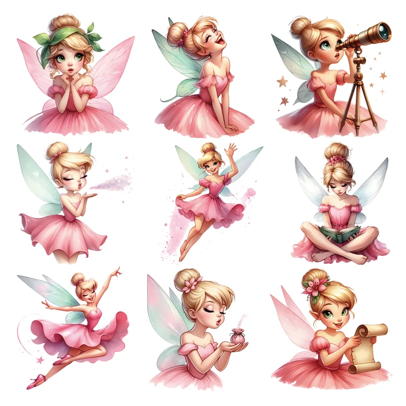 Cartoon Disney Pink Tinker Bell Iron-on transfers for clothing patches stripes on clothes heat transfer vinyl stickers