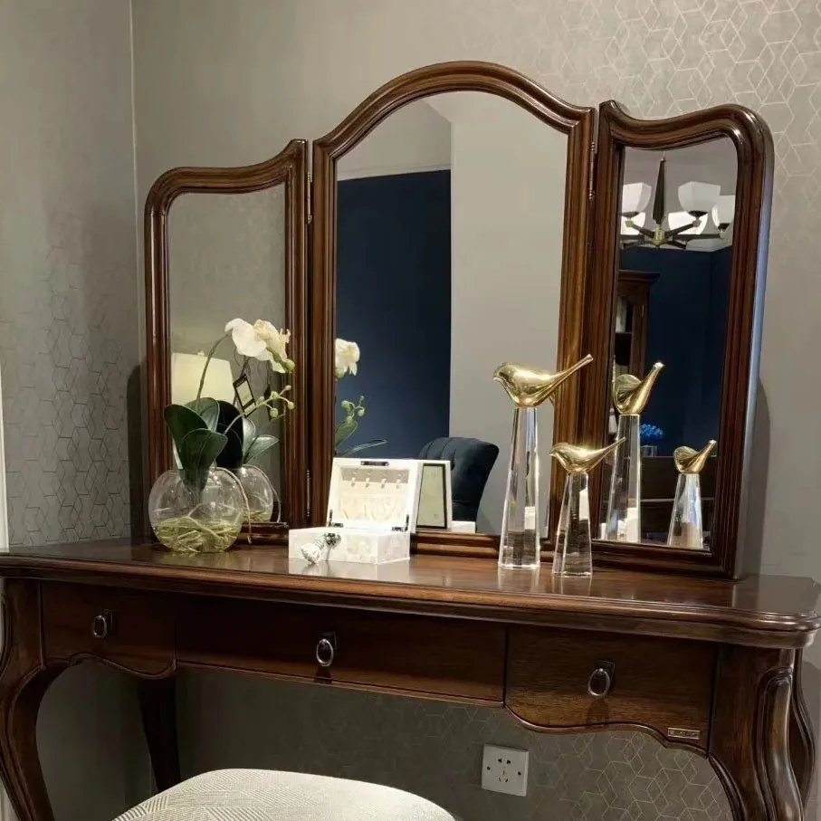 French retro desktop folding makeup mirror medieval bedroom three-sided bathroom mirror American desktop home dressing