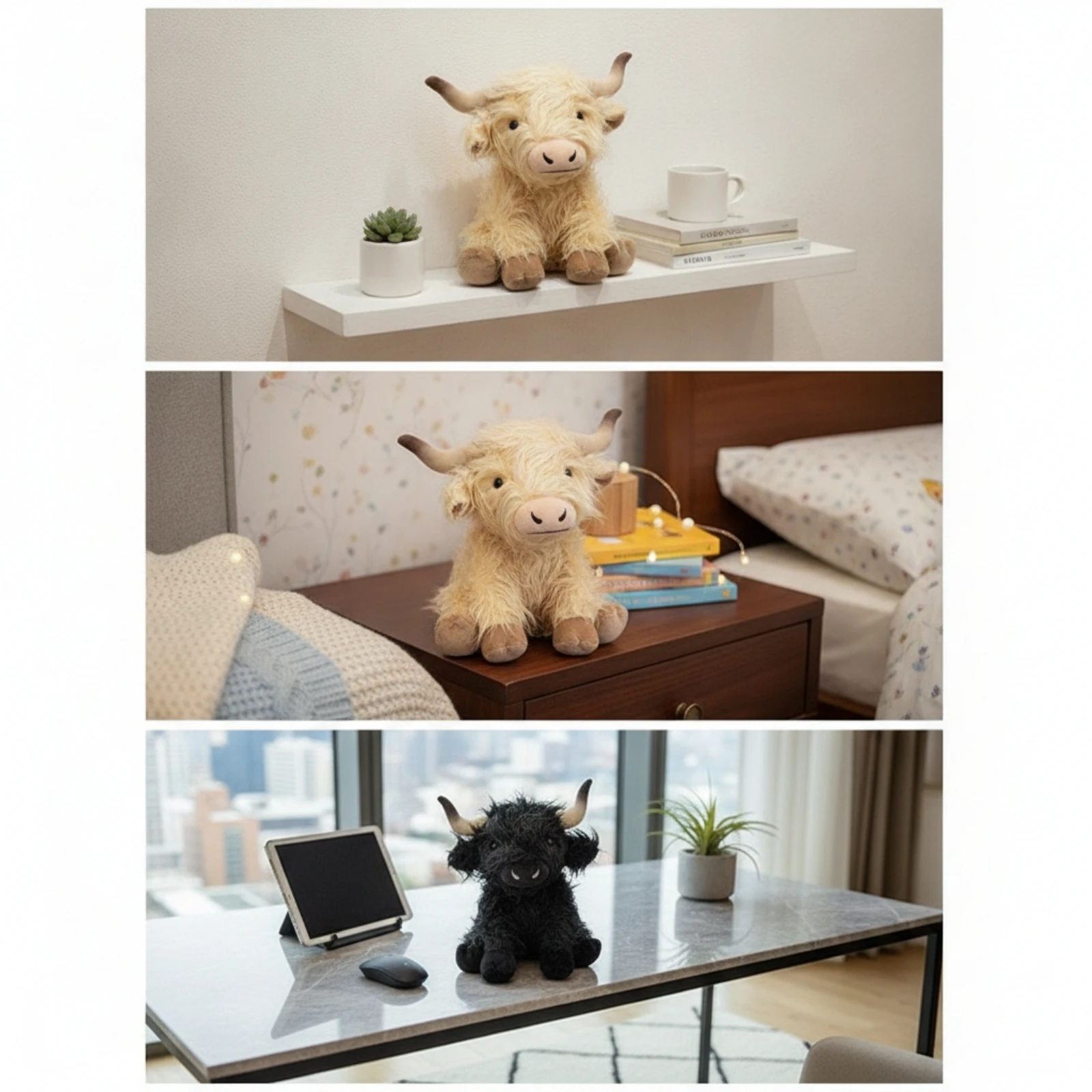 

Highland Cow Stuffed Animal with Long Horns Shaggy Highland Cow Stuffed Animal Doll Soft Realistic for Children, Bookshelf