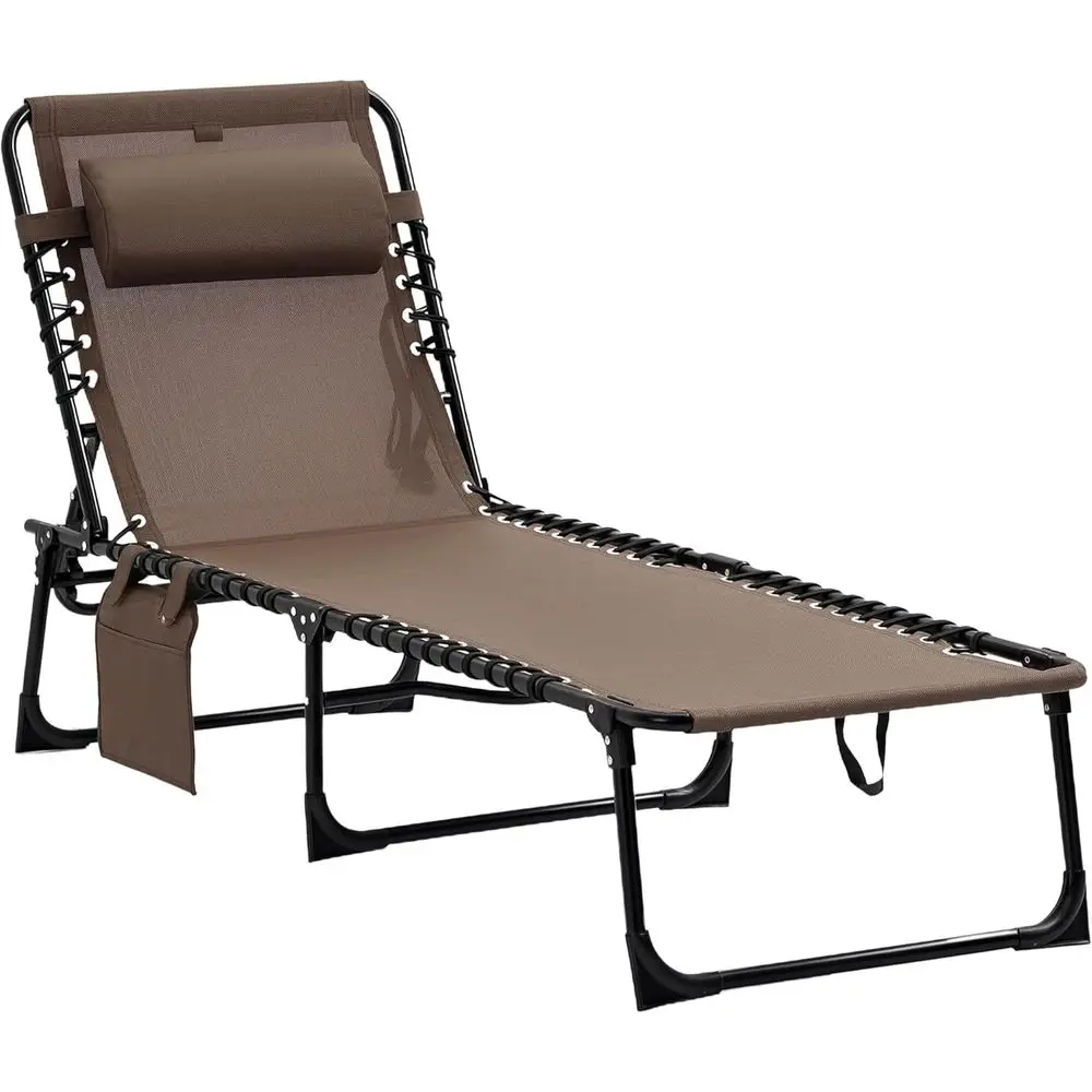 

Portable Outdoor Chaise Lounge with Side Table, Adjustable Recline, Carry Strap, Ideal for Sunbathing, Poolside, Camping, and Ya