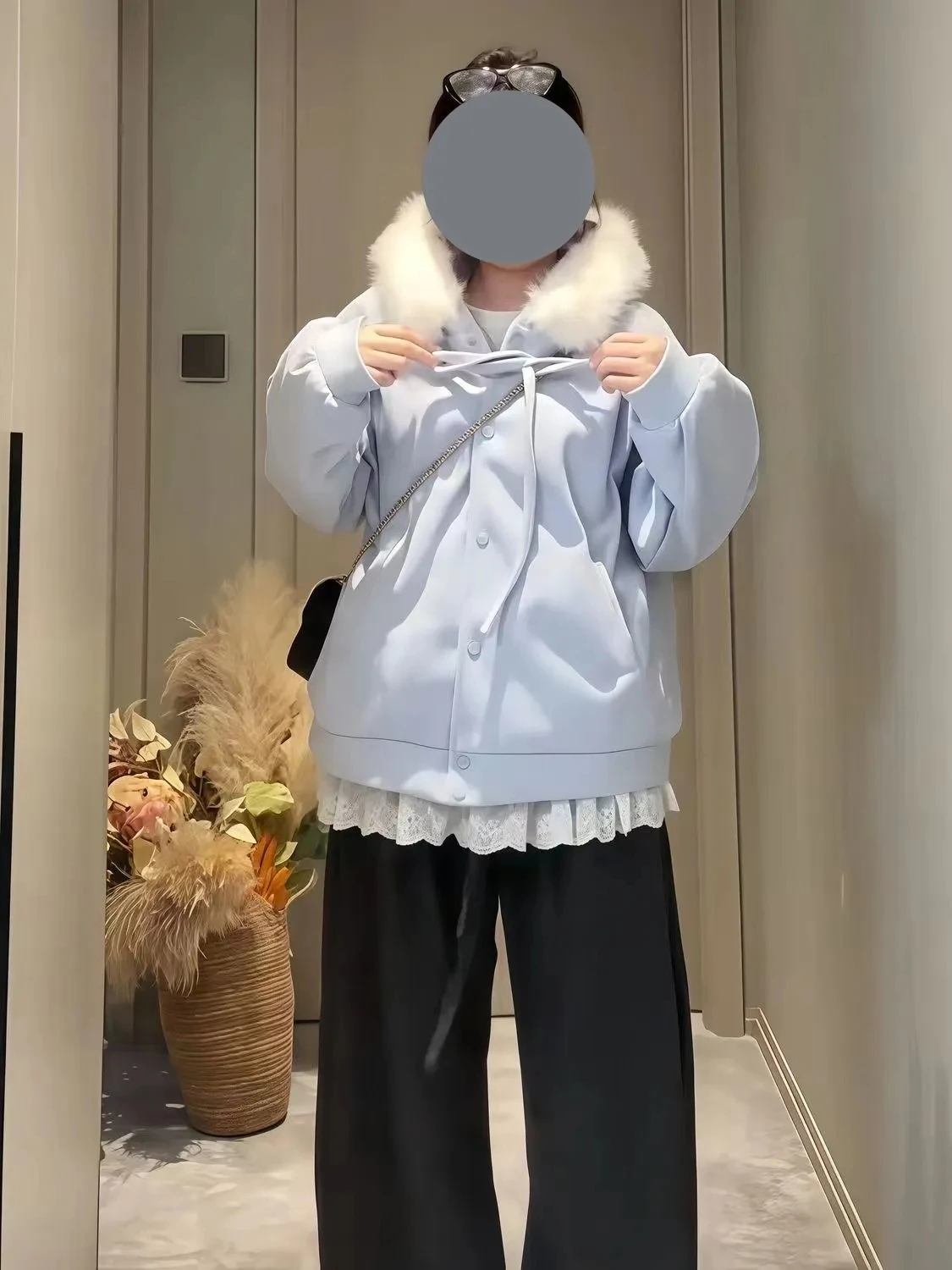 

Женское зимнее свободное пальто с капюшоном на подкладке Thiened Fce, синее пальто с меховым воротником и галстуком-бабочкой Jaet College Sle Faion, верхняя одежда