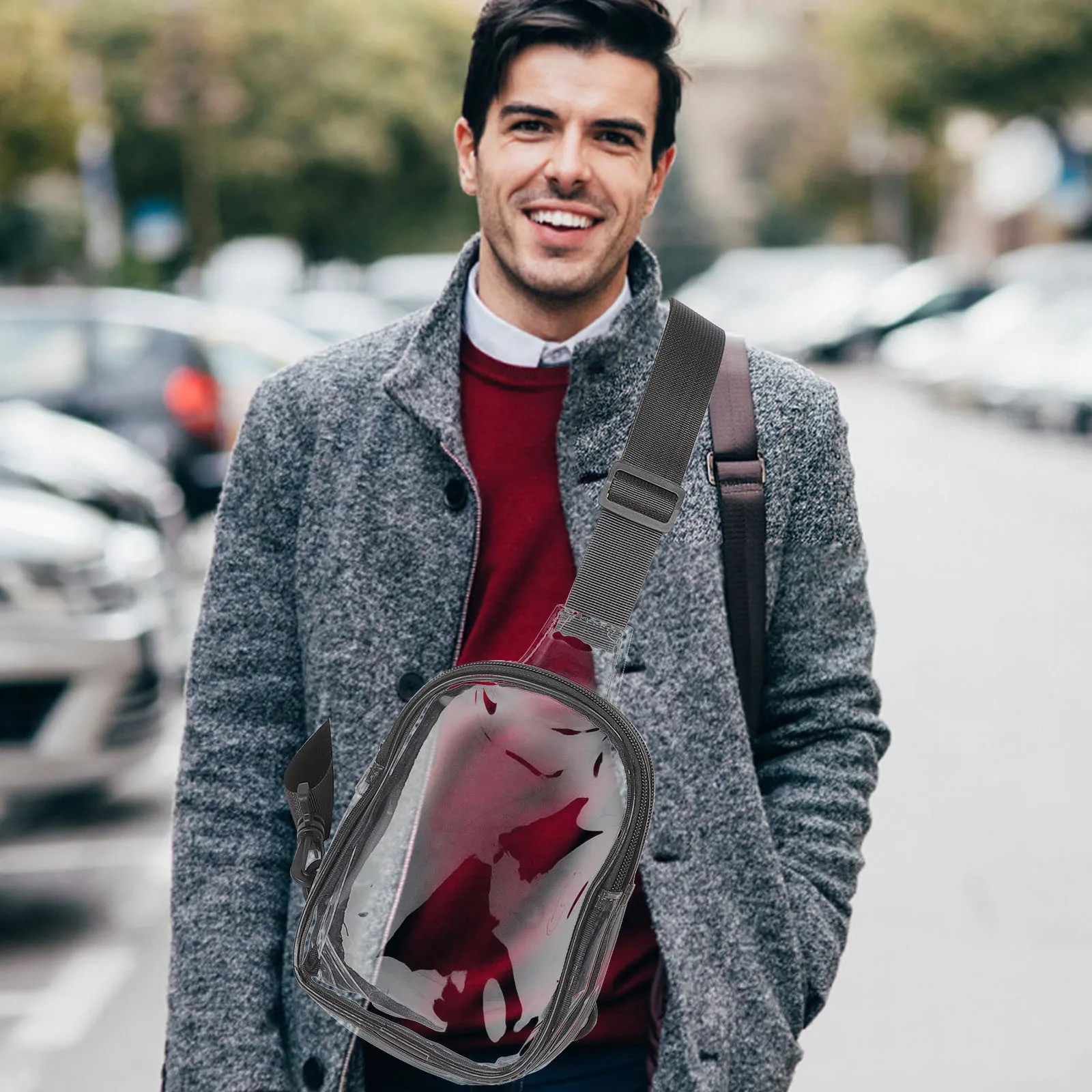 حقيبة حبال شفافة للنساء، حقيبة كروس شفافة قابلة للتعديل، خفيفة الوزن، معتمدة من الاستاد، هاتف رياضي محمول للجري