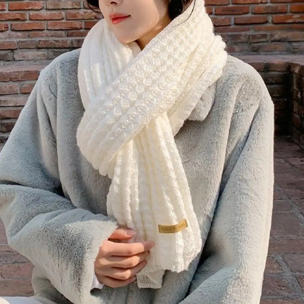 Lenço de inverno feminino de malha à prova de vento elástico engrossado quente longo cachecol macio estilo japonês aconchegante pescoço senhora pescoço envoltório