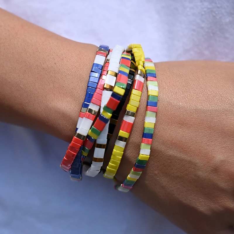 سوار مصنوع يدويًا بحبل مرن للفتيات ، لون لامع ، حبات تيلا ، سحر ، موضة ، صداقة ، إكسسوارات مجوهرات #4