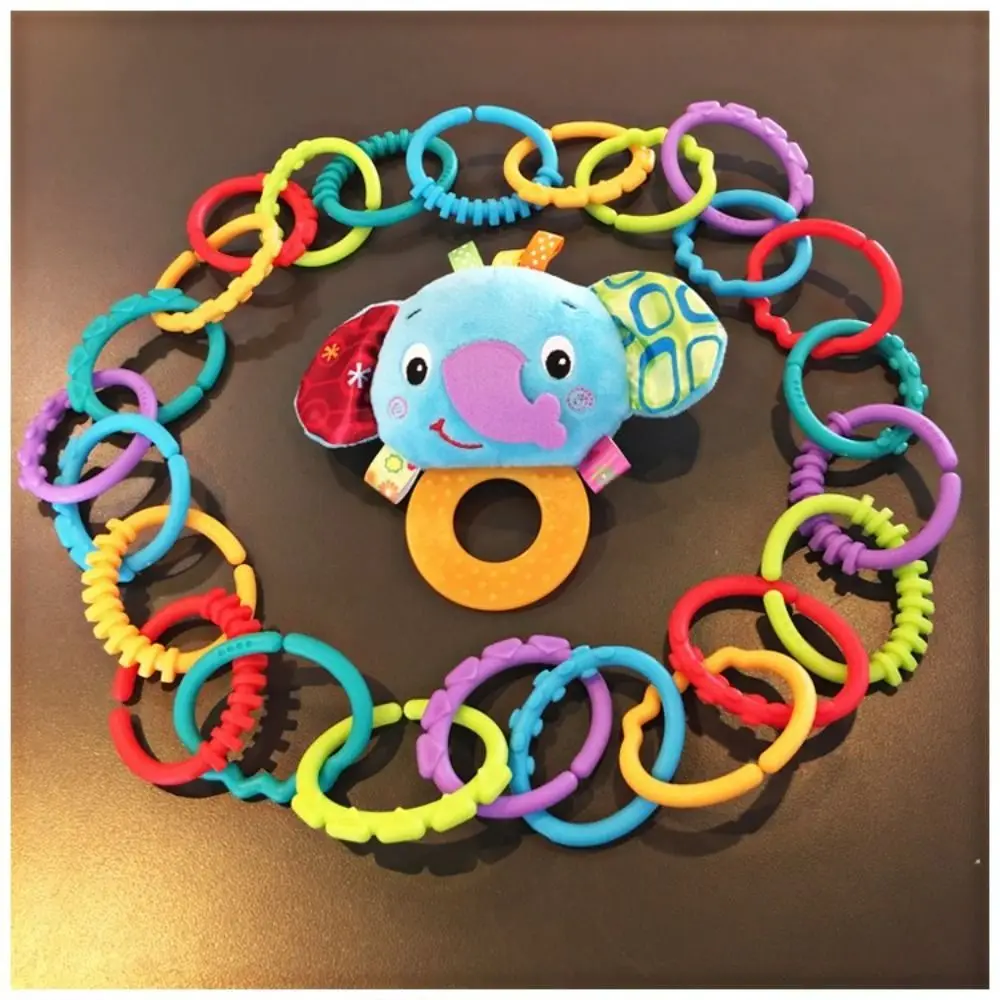 24pcs/set Stroller Plastic Connecting Rings Clip on Food Grade Teething Rings for Babies Multicolor Multifunctional