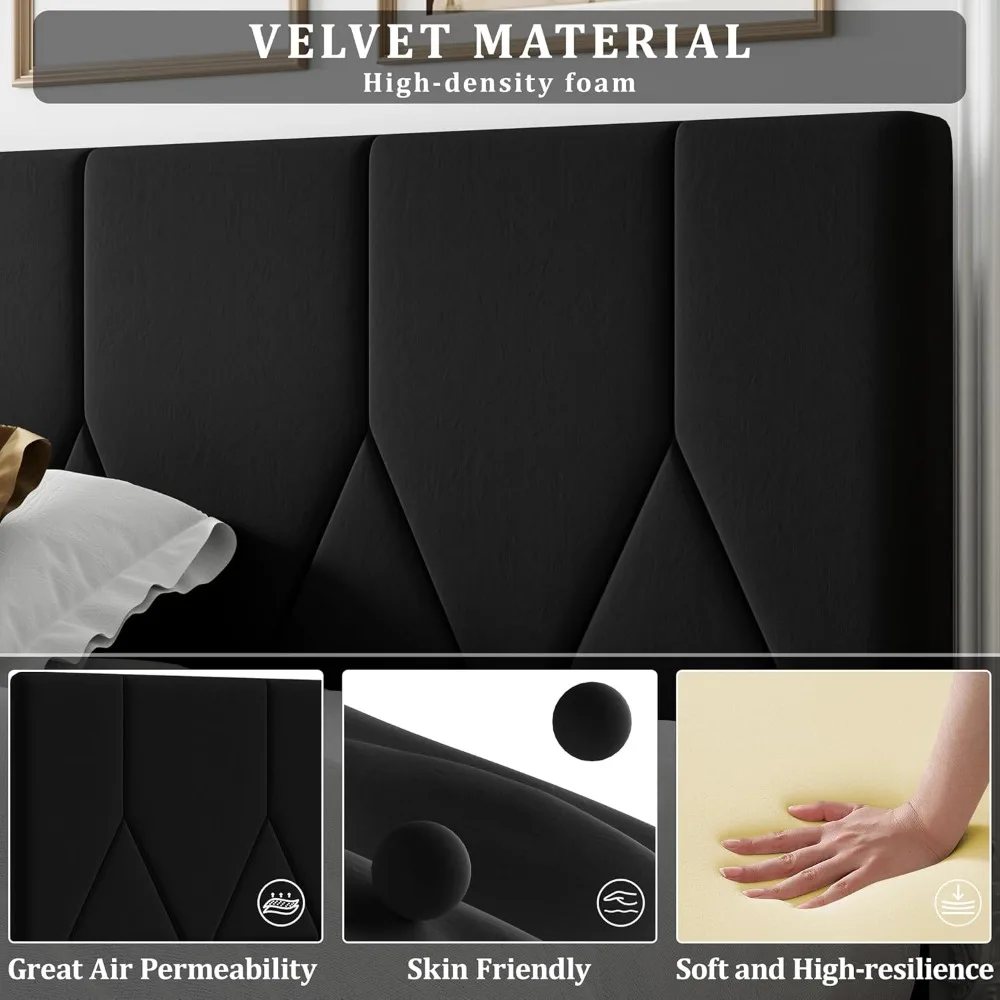 إطار سرير بمنصة اللوح الأمامي المخملي مع دعم مرتبة منجد بالكامل