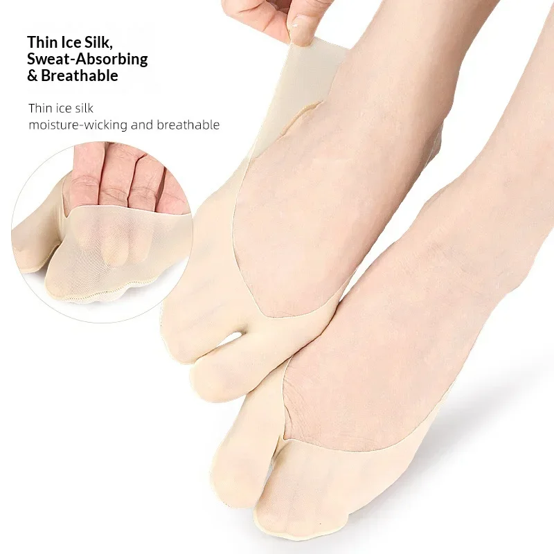 1Pair/2Pair Low-Cut Two-Toe Boat Socks with Anti-Slip Heel-Staying Pads Soft Shock-Absorbing Toe-Separator Insoles for Comfort