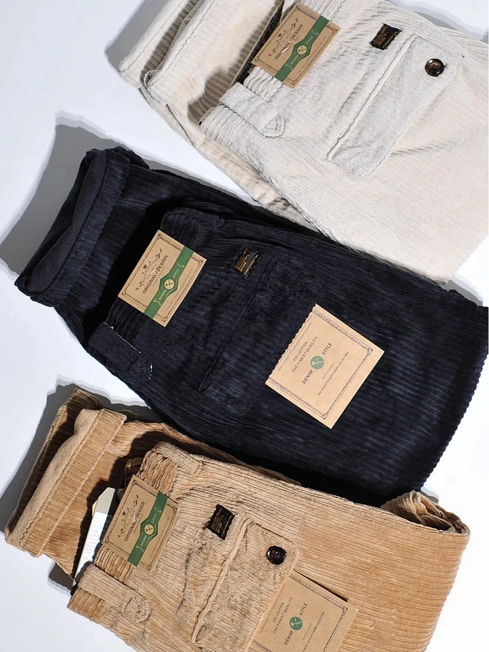 

Men's Corduroy Pants High-End Loose Fit American Workwear Straight Leg Trousers Autumn New Sle Button Decor Non-Ironed Zipper