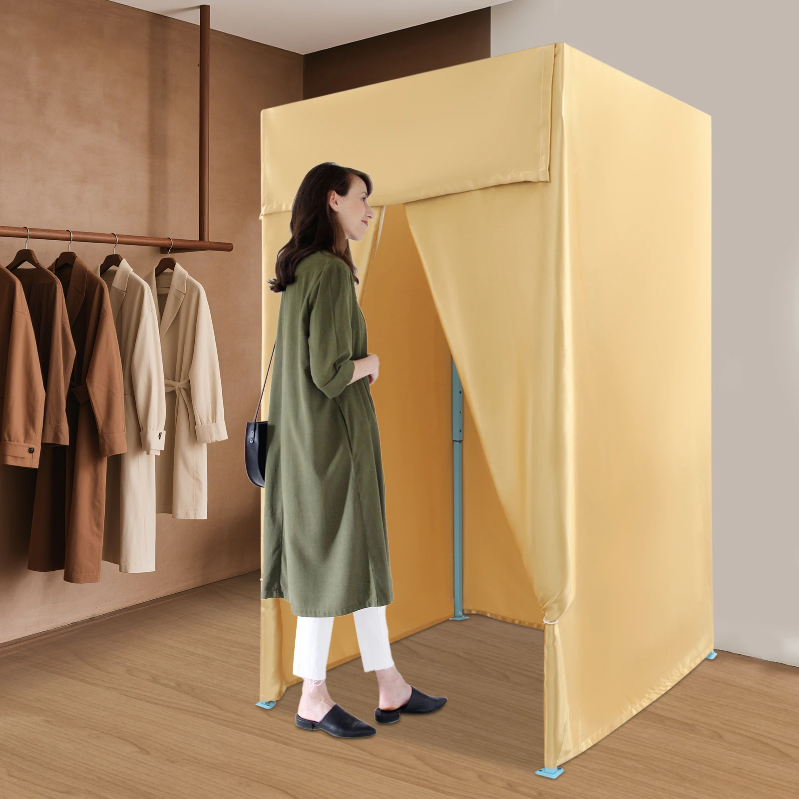 

Blue/Champagne Gold Foldable Fitting Room Freestanding Privacy Dressing Room Portable Changing Room