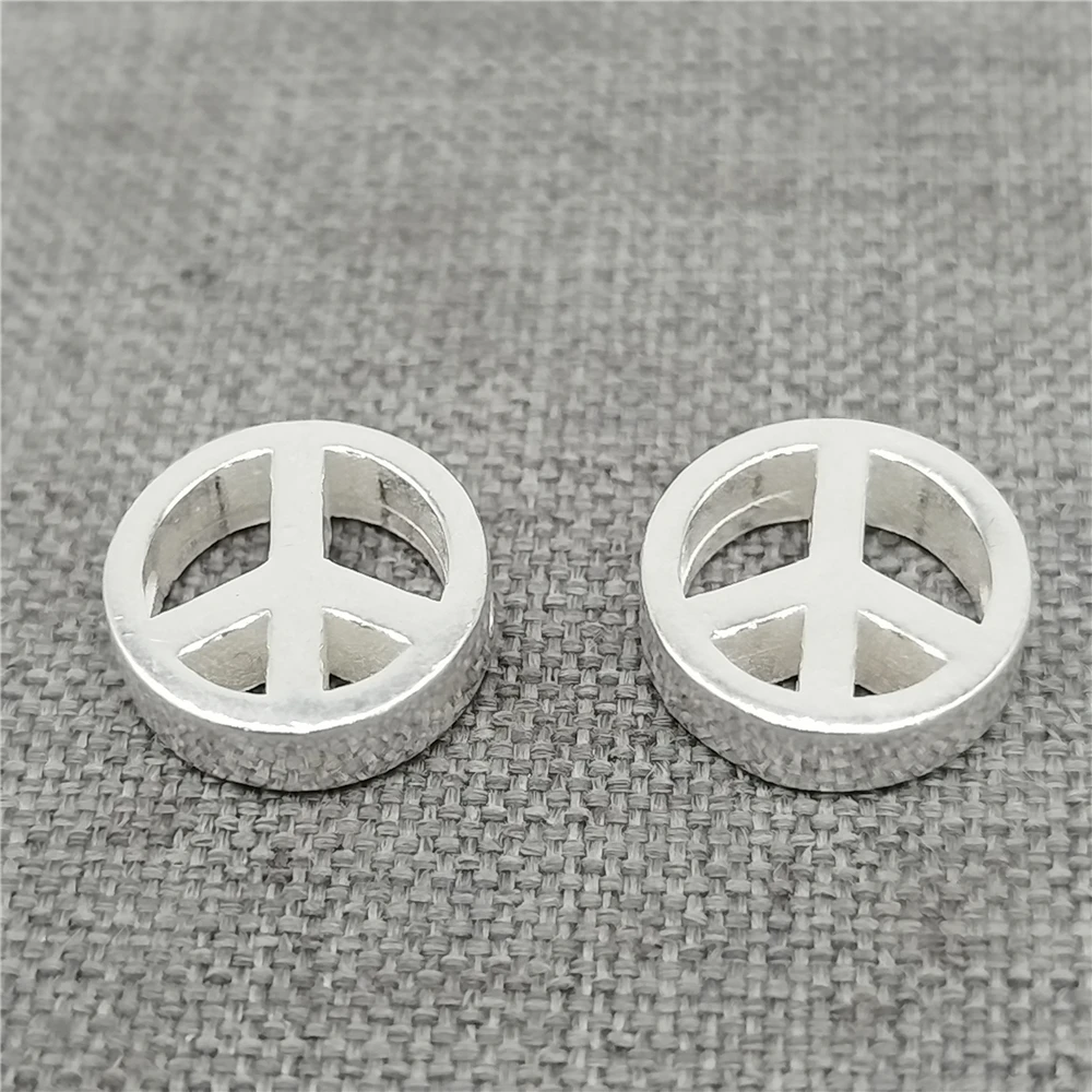 Sterling Silver Peace Sign Bead 2-Sided 925 Silver Symbol Spacer for Bracelet Necklace