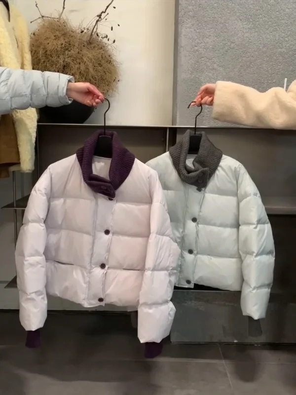 

Thickened Knitted Casual Stand Collar Patchwork Cotton Jacket Women's Fashionable Winter Outerwear Versatile Warm Coat