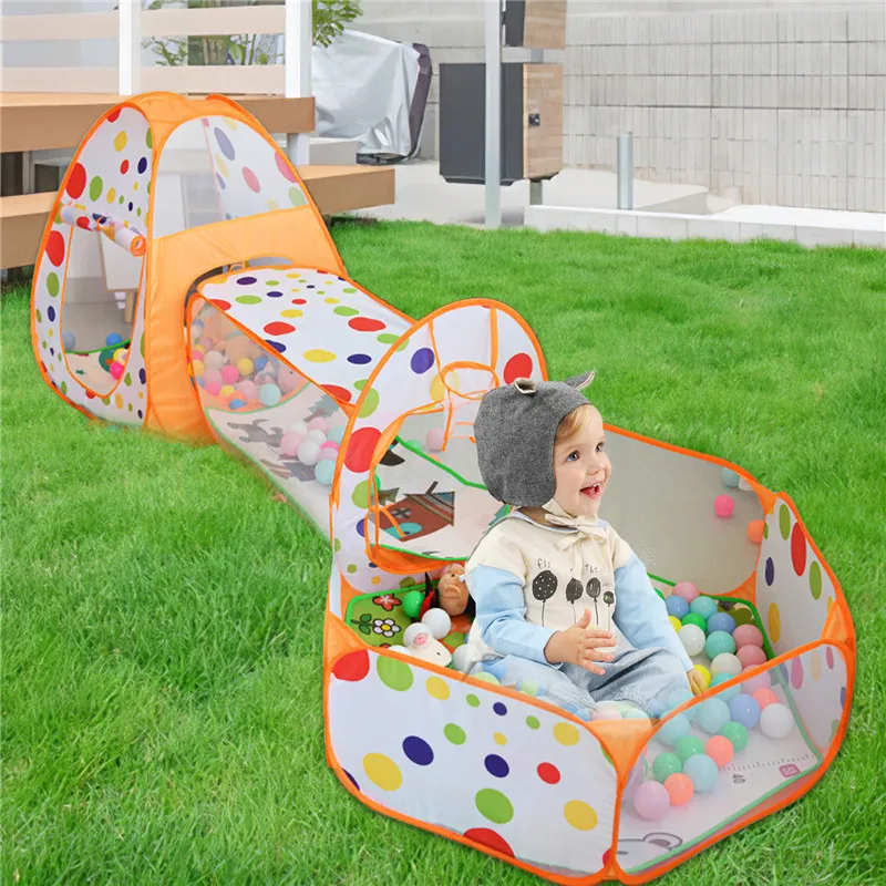 3 In 1 Kids Play Teepee Toddler Crawling Tunnel Ball Pool Foldable Washable Pop-Up Game Tent for Indoor Outdoor Baby Game Tunnel