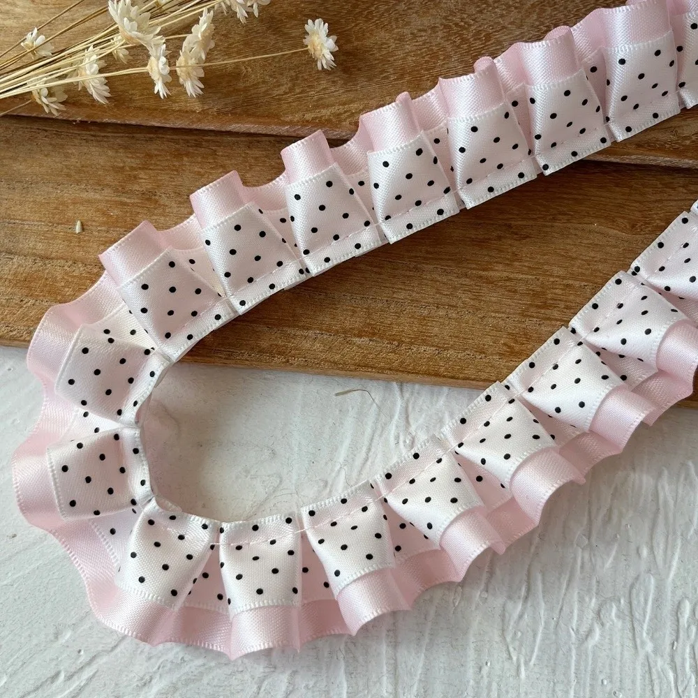 2M Pleated Ribbon Trim Ruffle Trim DIY Double Layer Lace Ribbon Needlework Crafts Collar Cuff Trim Decor Clothing Trim