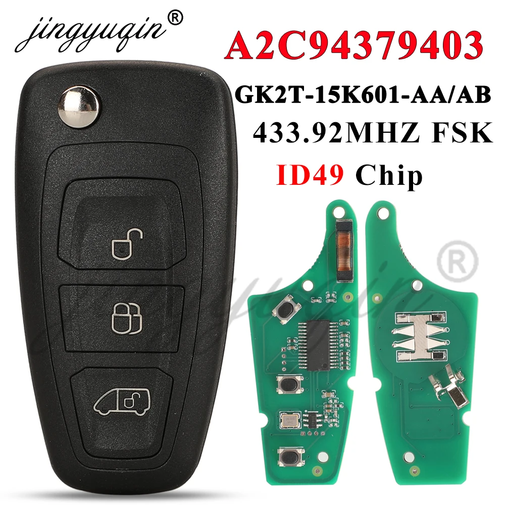 jingyuqin 3 Buttons Remote Flip Car Key Fob For Ford Transit Tourneo2016-2020 GK2T-15K601-AA /GK2T-15K601-AB 434MHz 49 Chip