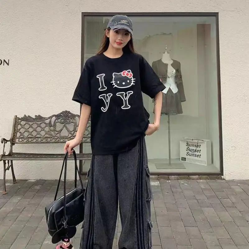 

Sanrio New Style T-Shirt Hello Kitty Fashion Girl Short Sleeve Versatile Casual Student Cute Cartoon Short Sleeves Outside Wear