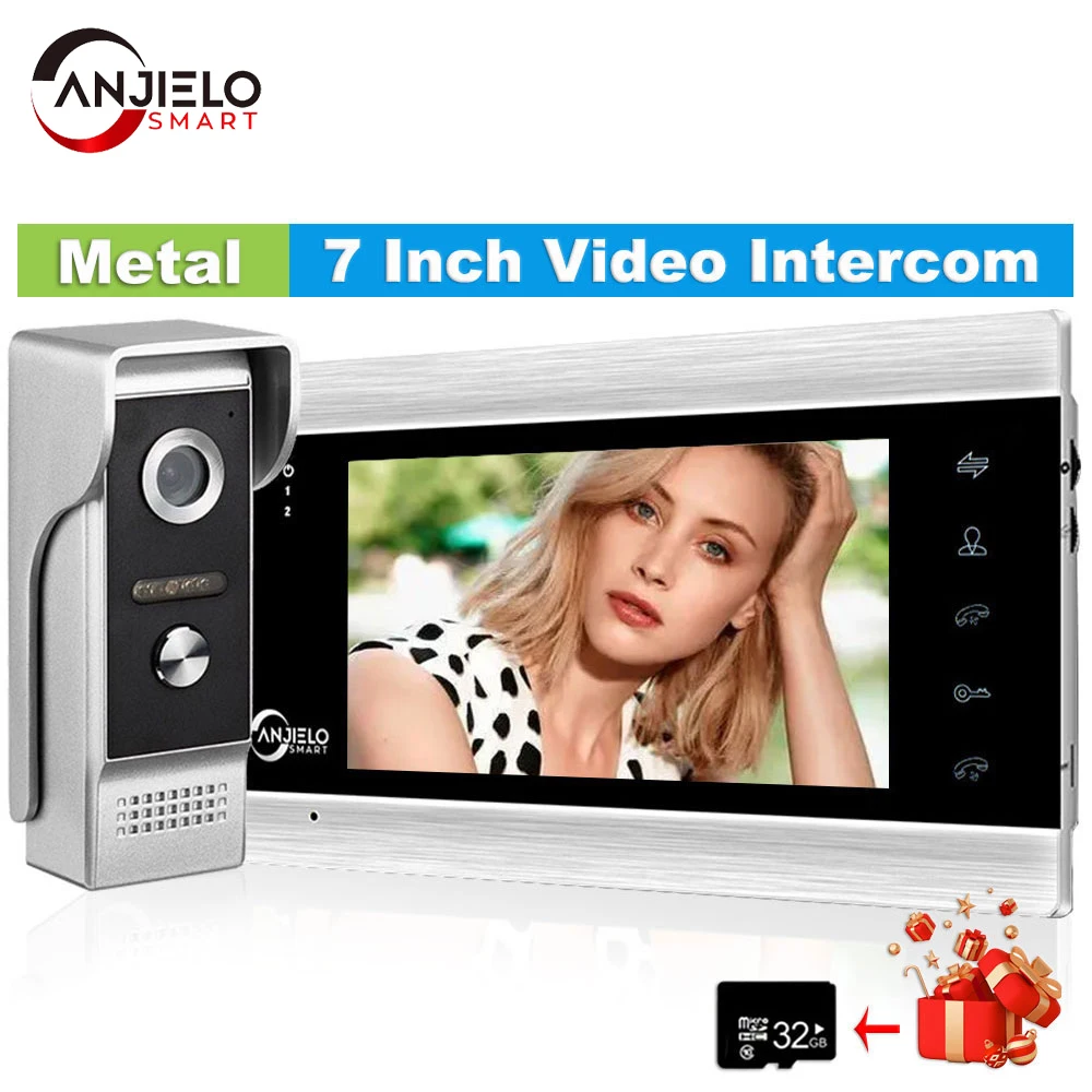 Anjielo 7-Inch Home Video Intercom for Apartment Doorbell Camera Wired Videophone Unlock Motion Detection Security Protection