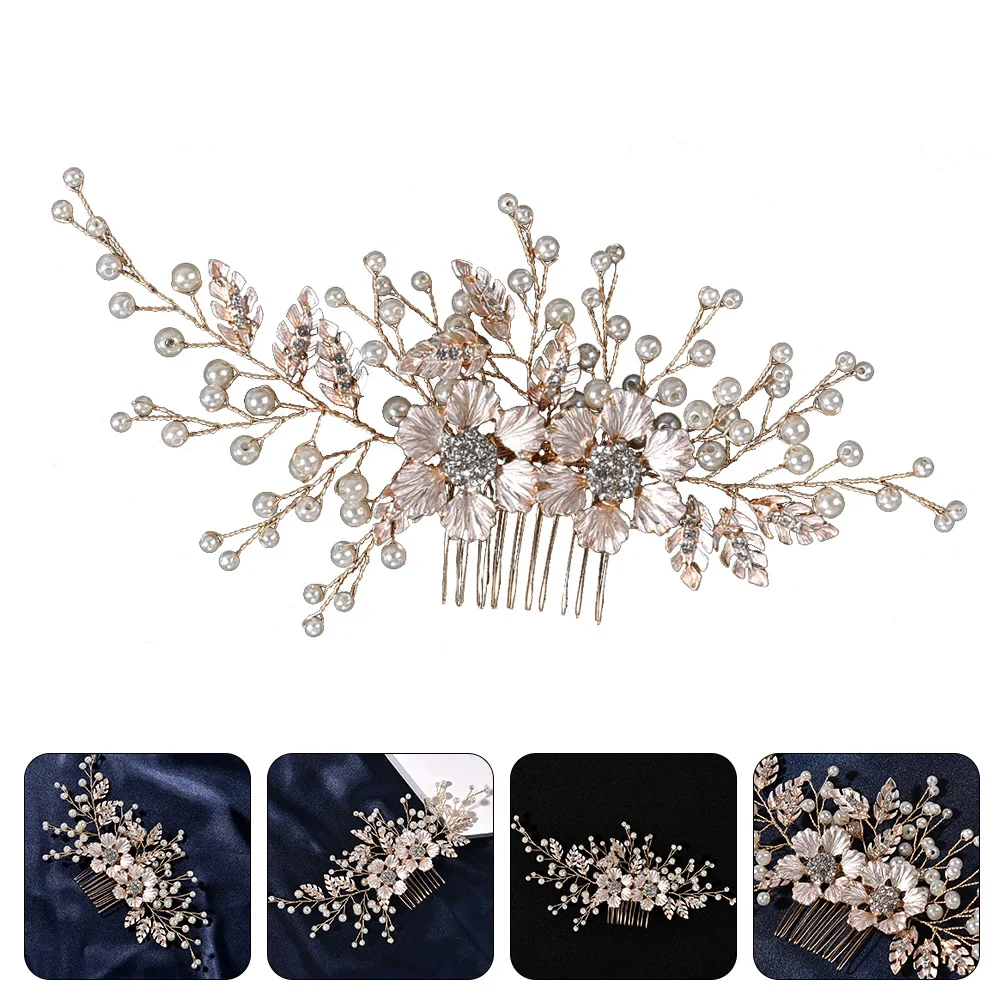 

Wedding Hair Comb Floral Pearl Tuck Comb Bridal Headwear Decor Zinc Alloy Hair Accessories For Women Durable Elegant