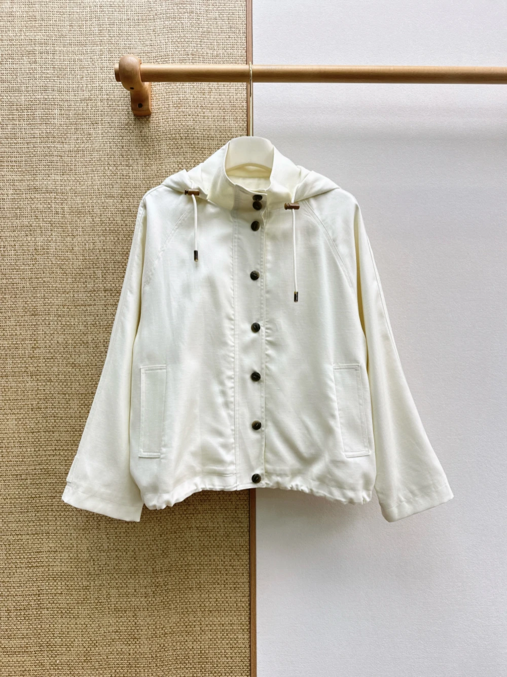 Women Hooded Loose Outerwear, Gentle Beige, Fall Winter New Arrival