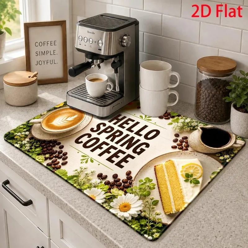 Placemat Table Mat Hello Spring White Daisy Lemon Cake Water Absorbing Fresh Floral Dinner Pad