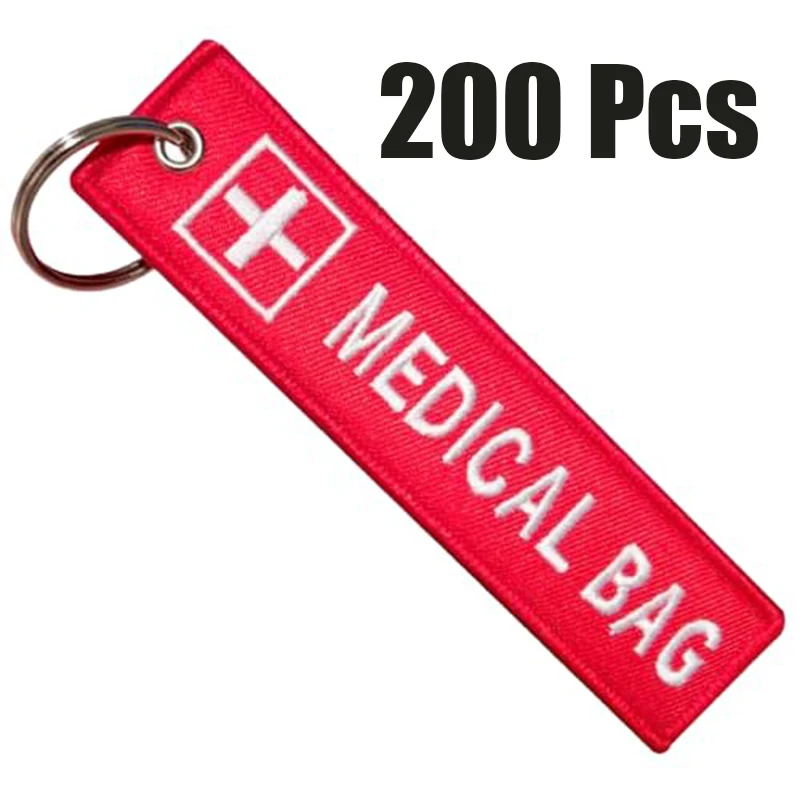 200Pcs Portable MEDICAL BAG Luggage Key Tags White Cross First Aid Identification Pendant for Travel Suitcase Medical Emergency