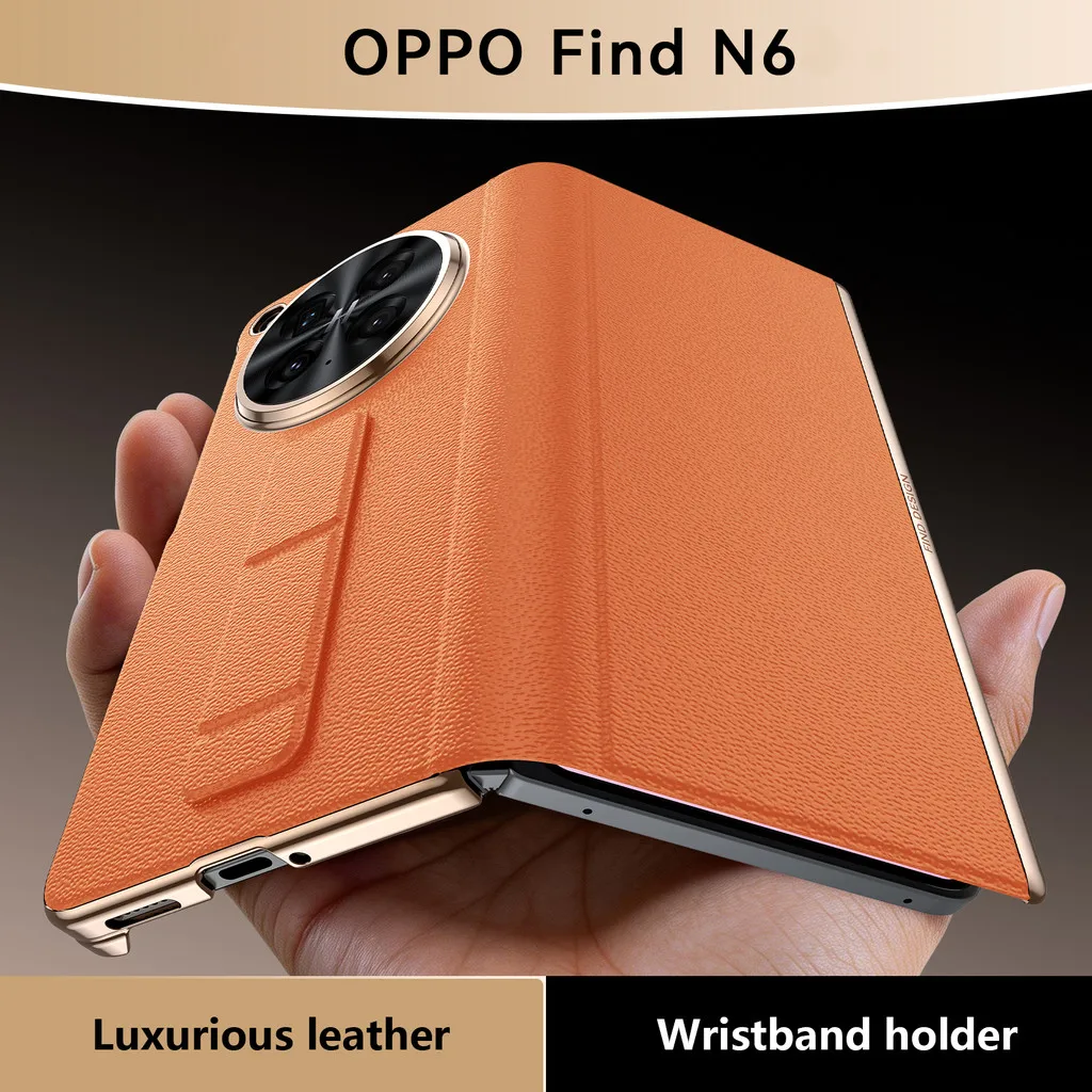 

Premium Genuine Leather Case For OPPO Find N6 FindN6 Sliding Rail Wtistband Bracket No Flip Cover Answering Holder Case Cover