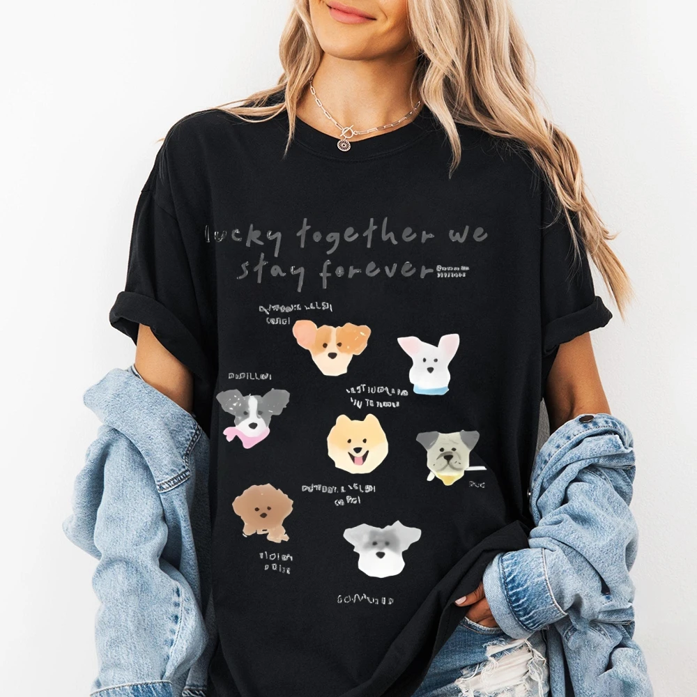 

Женские повседневные хлопковые с короткими рукавами и рисунком собачьих головок с милой цитатой, милый стиль, свободная посадка, повседневные незаменимые