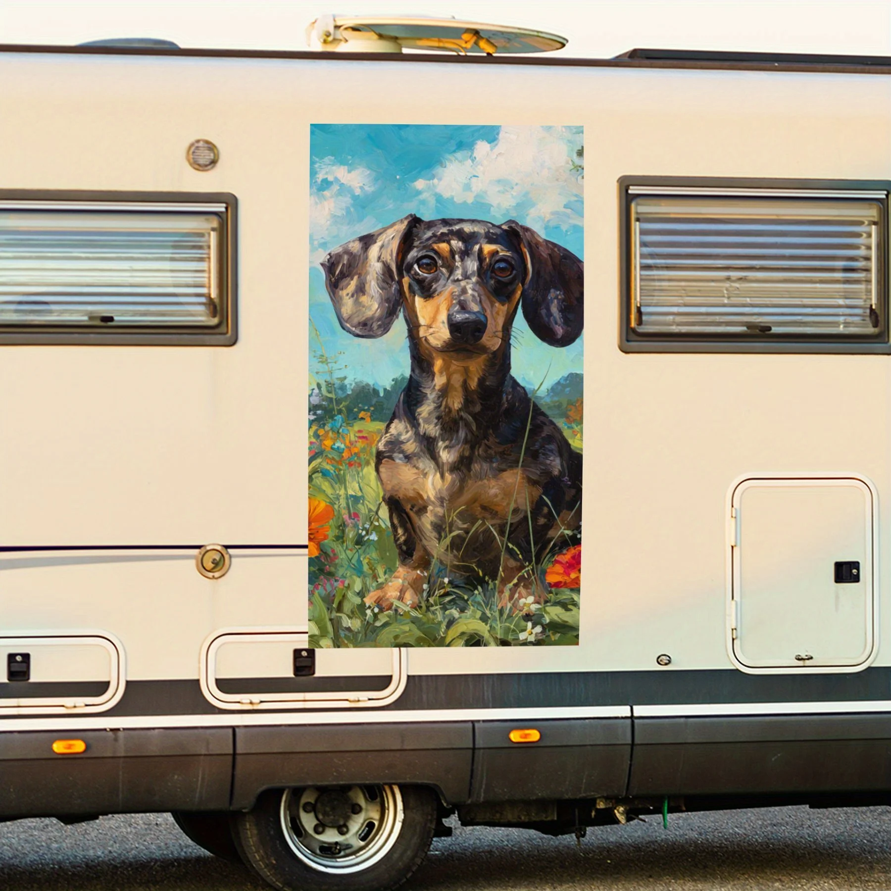 

Такса в поле - виниловая наклейка на заднюю часть автофургона, водонепроницаемые самоклеящиеся виниловые наклейки для хвоста и бампера RV, украшение - Pro
