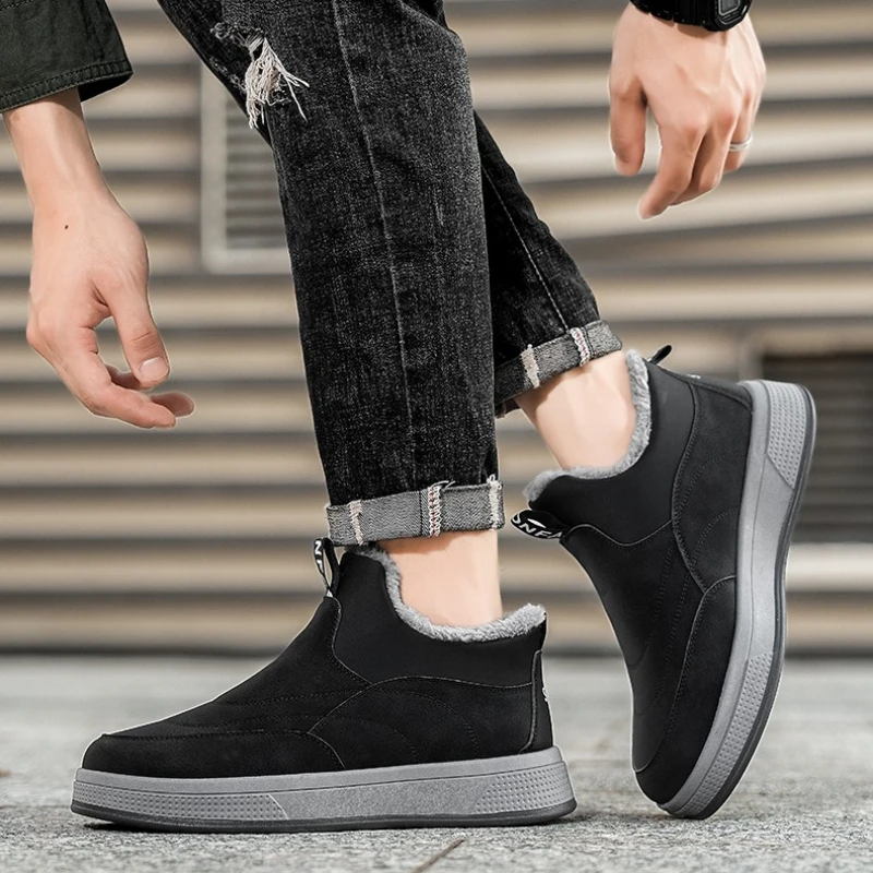 

Winter Solid Two-color Flat Mid-top Fleece Warm and Fashionable Large-sized New High-quality Fleece Outdoor Men's Snow Boots