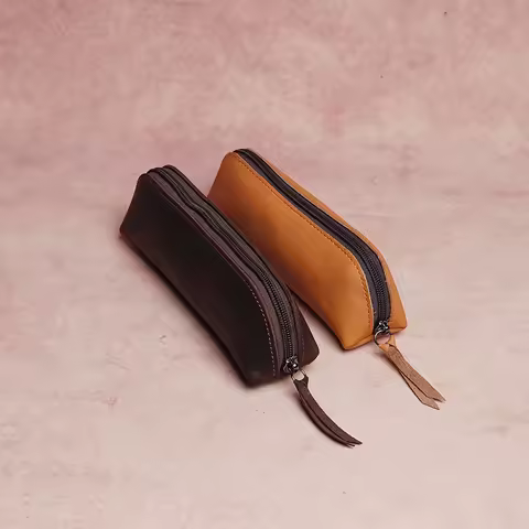 Vintage Genuine Leather Pen Case For Men Crazy Horse Cowhide Glasses Case for Women Pen Cover Pencil Storage Box