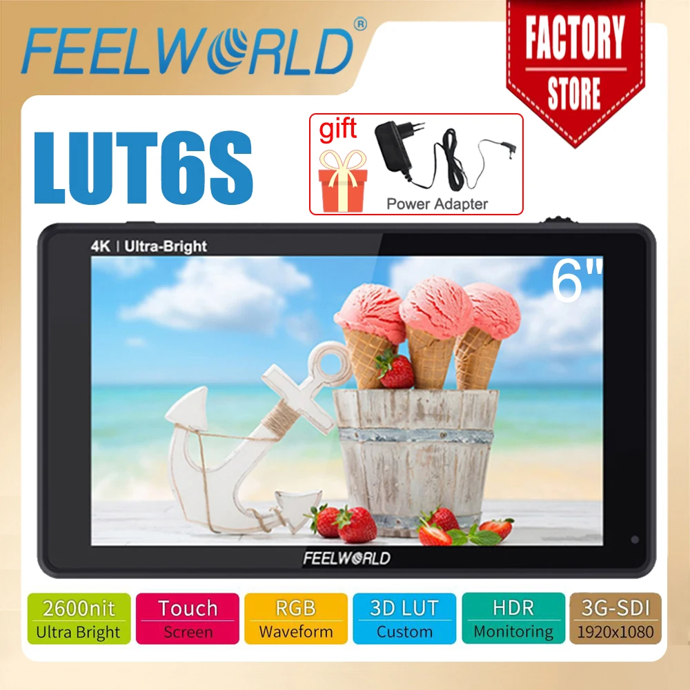 FEELWORLD6 Inch Field Monitor  LUT6S LUT6 2600nits HDR/3D LUT Touch Screen 3G-SDI 4K HDMI DSLR Camera Monitor  with Waveform