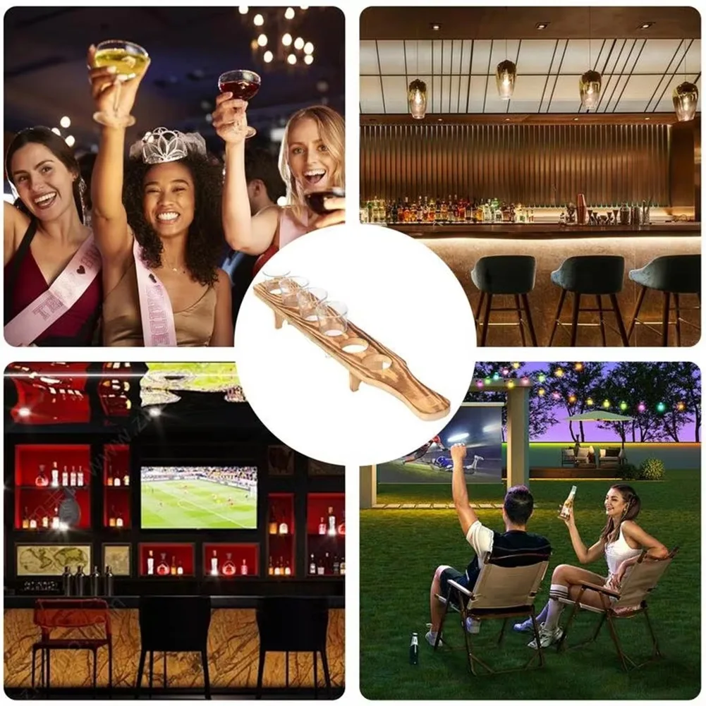 ABFA ワイングラススタンド 木製ドリンクサービングトレイ グラス6個付き ガラスカップラック テキーラグラスホルダー バー用サービングトレイ