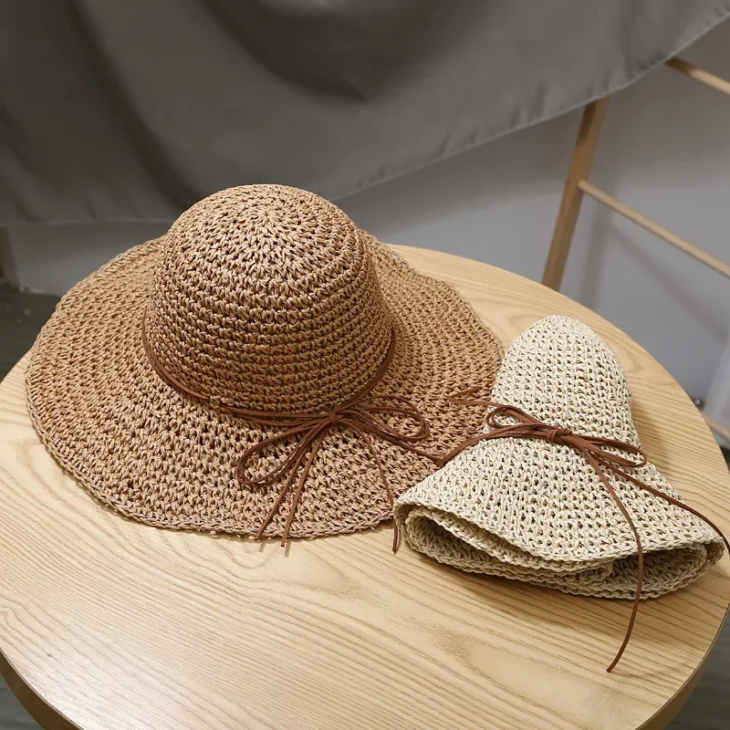 

2025 Women's Summer Woven Straw & Fabric Beach Hat - Wide-Brim UV Protection Sun Cap for Outdoor & Coastal Adventures