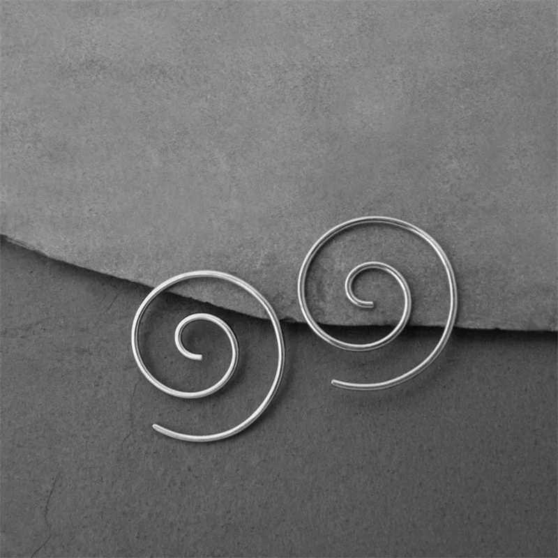 1PCS Metal Spiral Cable Pin Silver Color Earrings for Men and Women Personalized Fashion Festival Party Accessories