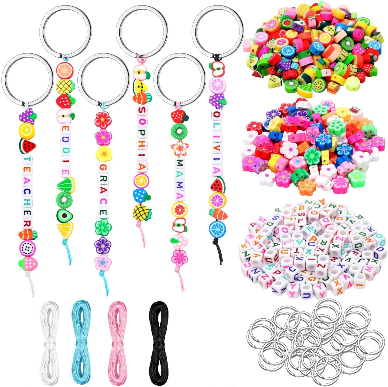 556Pcs Multi Color Polymer Clay Beads And Letter Beads DIY Bead Keychain Kit Key Chain Making Craft Adjustable