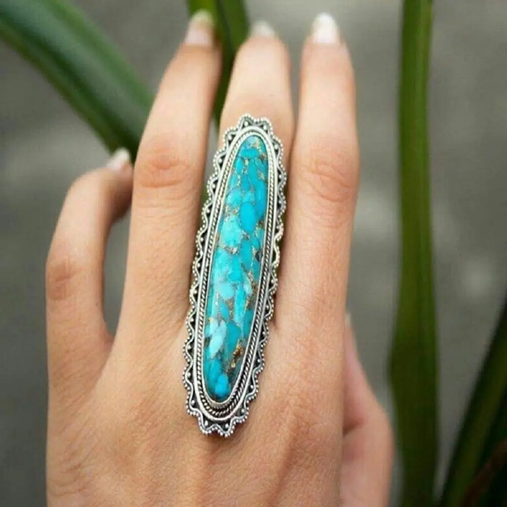 1PCS Faux Turquoise Ring Large Rings for Women Vintage Anniversary Ring Jewelry Accessories Fashion Decoration