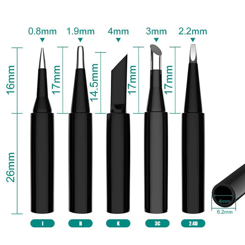 5Pcs 900M-T punte per saldatore in rame puro senza piombo strumento per punta di saldatore lectric Set di teste per saldatore I + B + K + 2.4D + 3C