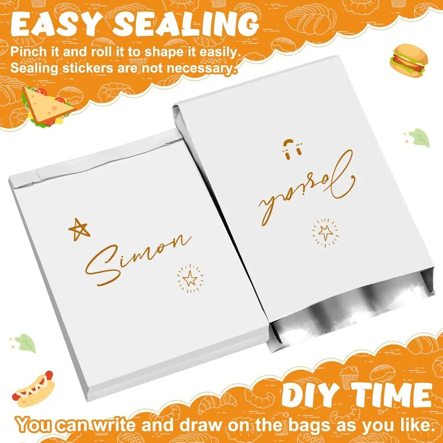 300 paquets d'enveloppement de sandwich en aluminium 4.7x1.6x8.7 sac isolé pour hot-dog avec feuille de papier résistante à la graisse pour le petit déjeuner des hamburgers L