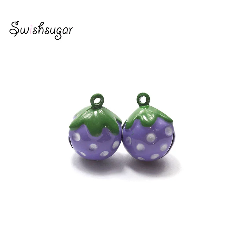 Purple Color Enamel Strawberry Cartoon Jingle Bell Charms DIY Craft Pendant Accessories Christmas Holiday Party Decor image 5