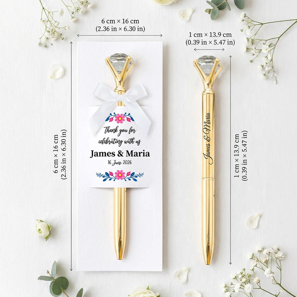 Personalized Diamond Top Ballpoint Pen, Custom Engraved Name Pen with Thank You Card,