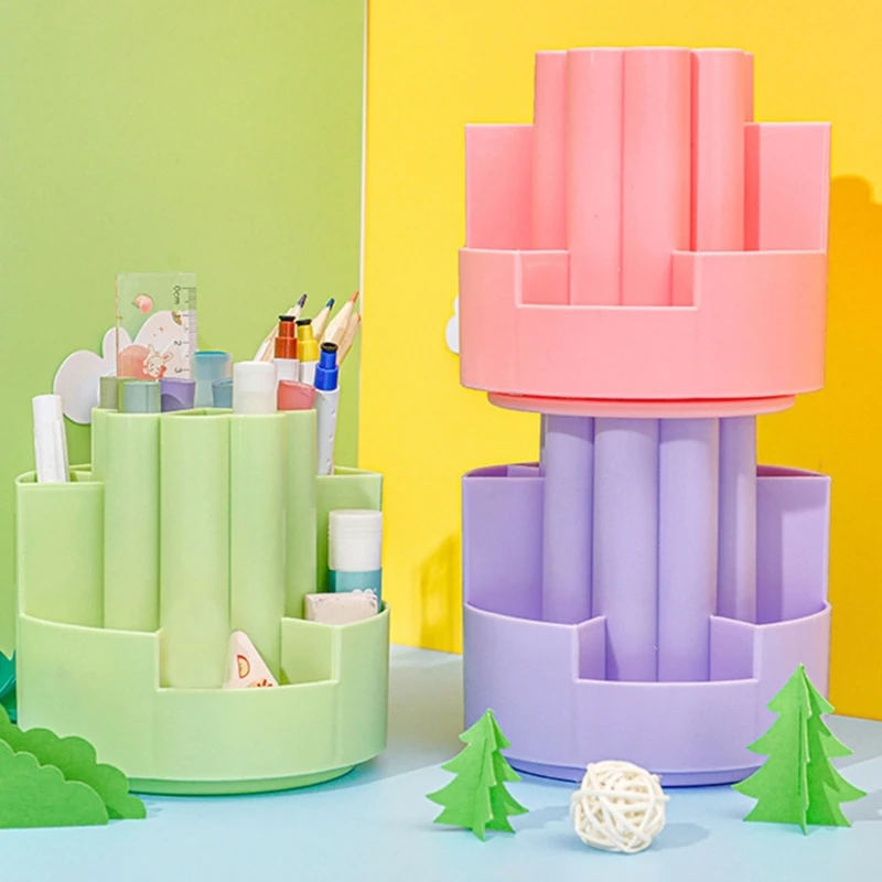 ภาชนะใส่ปากกาพลาสติกหมุนได้โต๊ะแต่งหน้าแปรงที่ใส่ปากกาเก็บถ้วยโต๊ะเครื่องเขียนออแกไนเซอร์โต๊ะออแกไนเซอร์ปากกา Y9RF