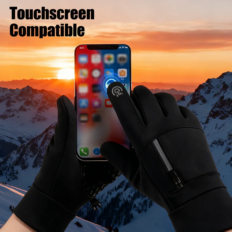Outdoor Fishing Waterproof Gloves Men's Palm Silicone Anti Slip Touch Screen Full Finger Gloves Motorcycle Riding Warm Gloves