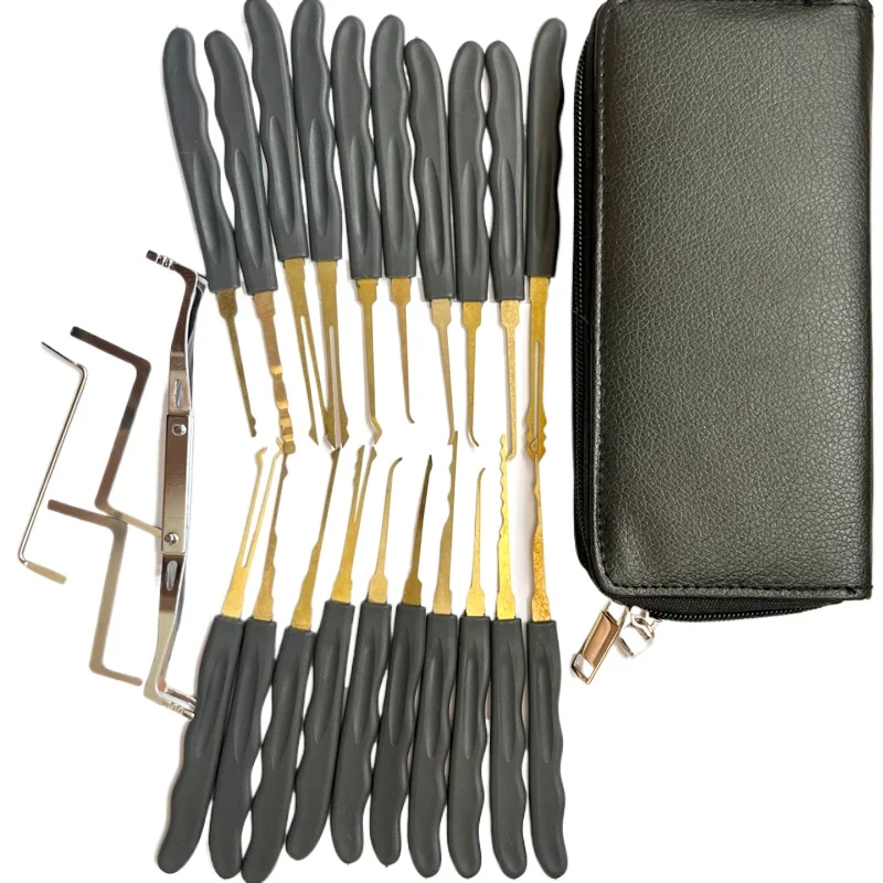 

25in1 /24in1 Locksmith Titanium Plating Tool Kit with Grey Handle Beginner Practice Picktools Padlock Professional Lock Picking