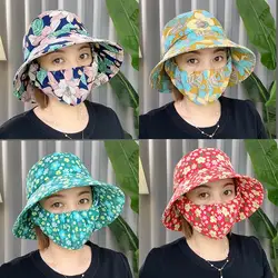 Outdoor Flower Pattern Anti-uv Sunscreen Hat Fashion Dust Mask Hat Protect Neck Women Men Fisherman Hat Tea Picking Cap