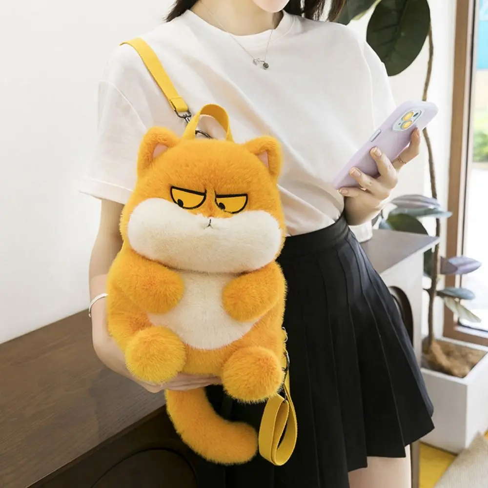 Portable Animals Cat Plush Backpack Plush Doll Phone Bag Little Cat Doll Shoulder Bag 35cm Cute Cartoon Plush Schoolbag Girls
