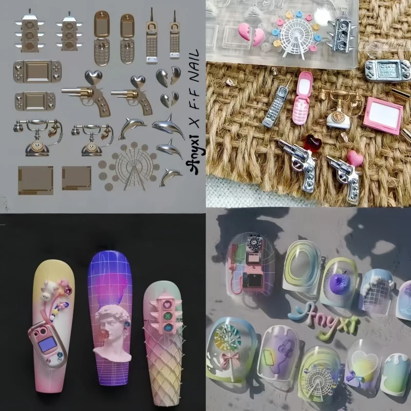 แม่พิมพ์ทำเล็บซิลิโคน กล้องถ่ายรูปขนมการ์ตูนน่ารัก ชิงช้าสวรรค์ในฝัน โทรศัพท์ แม่แบบทำเล็บ 3 มิติ DIY